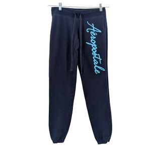 Aéropostale Navy‎ Blue Logo Sweatpants XS Joggers Aqua Script Lounge Pants Y2K